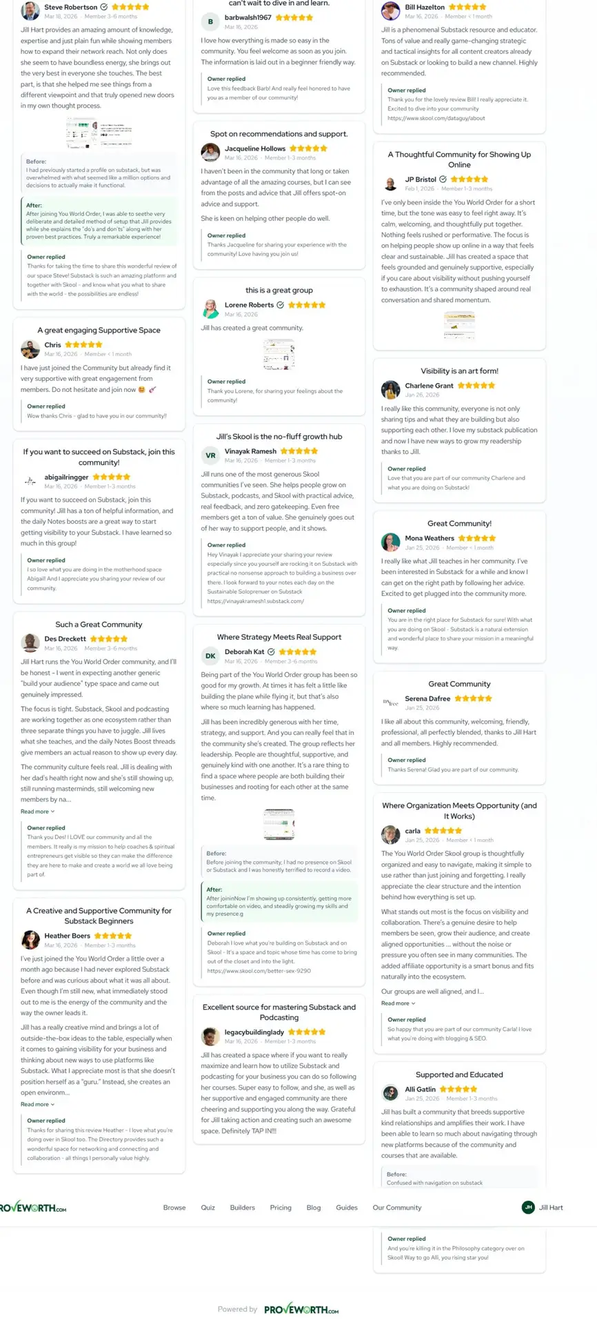 proveworth testimonials for hartlifecoach & the you world order skool community